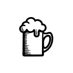 Hand Drawn Mug of Beer With Foam Drip Sketch Style