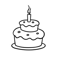 Birthday cake sketch with candle on white background