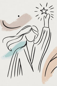 Illustration of a woman reaching for a shining star, representing ambition, goals, and the pursuit of success