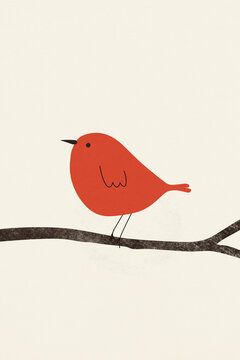 Simplistic vector art of a red bird on a branch