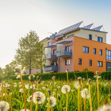 House in green surroundings with solar roof