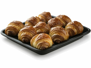 Fototapeta premium Golden croissants on tray, bakery fresh, delicious