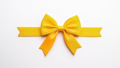 Bright yellow ribbon bow on a white background, ideal for gift wrapping and decoration