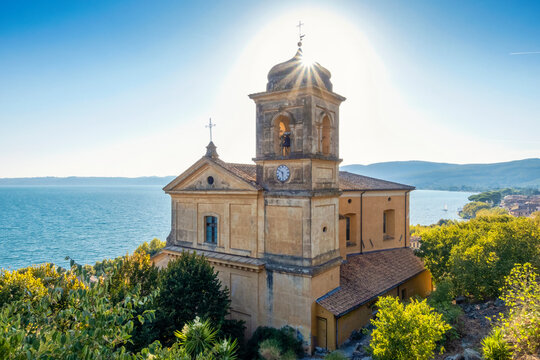 Church of Virgin Mary on castle hill of Trevignano Romano in Italy