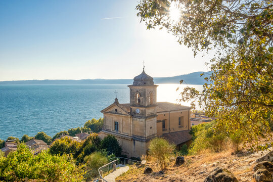 Church Assumption of Virgin Mary near Lake Bracciano in Trevignano Romano, Italy