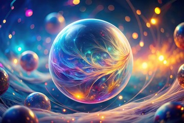 Enigmatic Orb A Celestial Sphere of Vibrant Hues and Intricate, Glowing Filaments Suspended in a Dreamlike, Swirling Nebula