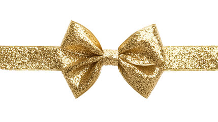 Gold glitter ribbon bow on a transparent background. isolated background.