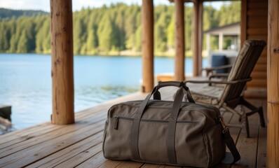 Stylish travel bag by the lake