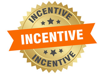 incentive. incentive round orange and gold label isolated on transparent background