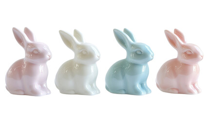 Fototapeta premium Four ceramic rabbits sitting on transparent background