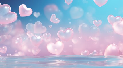 Floating hearts in water romantic scene digital art serene environment close-up view