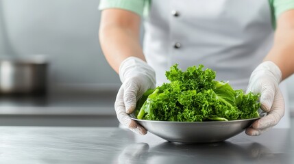 Food safety and hygiene practices in kitchen salad preparation culinary environment close-up view prevention awareness