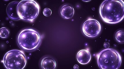 Glowing Purple Bubbles Floating in Dark Space