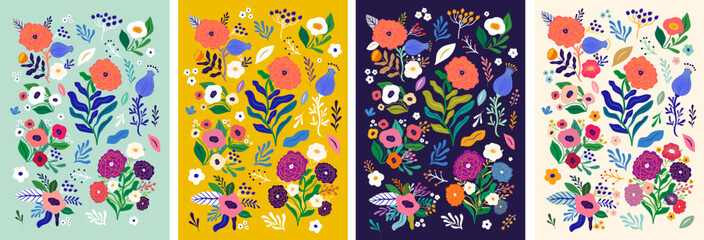 Beautiful flower collection of posters with roses, leaves, floral bouquets, flower compositions. Notebook covers	