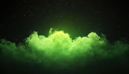 Lush green cloud formation illuminated by a mysterious glow against a starry night sky