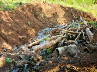 View of a Landscape shot of dangerous landslides due to heavy rain, natural disasters landslides