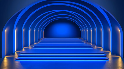 Blue Archway Stage, Neon Lights, Abstract Background, Event Design