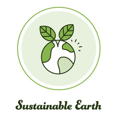 Sustainable Earth Icon, Eco-Friendly Planet and Green Living Symbol