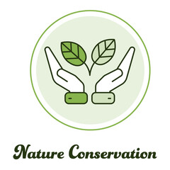 Nature Conservation Icon, Hands Holding Leaves, Environmental Protection Symbol