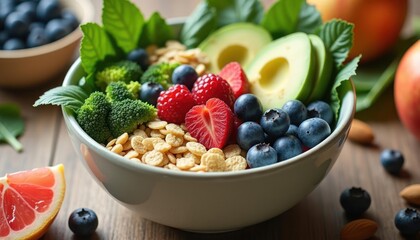 Healthy Breakfast Bowl with Berries, Avocado, and Broccoli