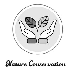 Nature Conservation Icon, Hands Holding Leaves, Environmental Protection Symbol