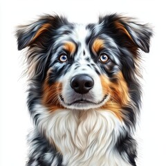 Fototapeta premium Australian Shepherd with a blue merle coat and bright eyes, isolated on a clean white background