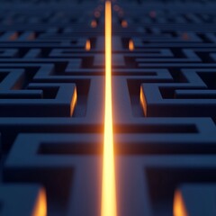 Focus precision motivation concept. A glowing path through a dark maze pattern.