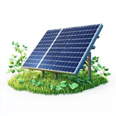 Backyard solar panel installation with green plants around, centered on a clean white background