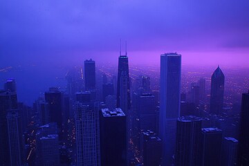 Obraz premium Atmospheric Cityscape at Dusk with Purple and Blue Tones