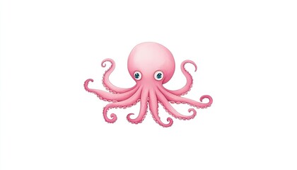 Pink octopus with large eyes and extended tentacles against a plain white background