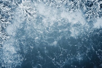 Fototapeta premium Winter landscape with frozen river and snow covered trees. Winter background.