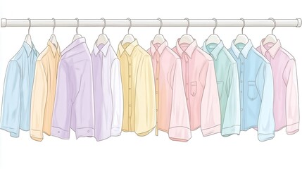 Colorful Collection of Casual Shirts Hanging on White Hangers