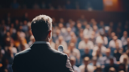 Fototapeta premium Speaker at a business and entrepreneurship symposium addressing an audience