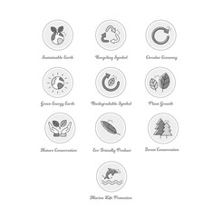 Eco-Friendly and Sustainability Icon Set, Environmental Conservation and Green Living Symbols. Editable Stroke.