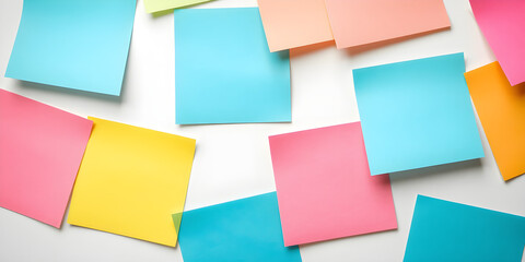 Fototapeta premium focus on sticky notes in neon colors, isolated on white