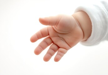Child's Hand Reaching Out on White Background