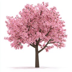 Obraz premium blossoming cherry tree with pink flowers, isolated on a clean white background