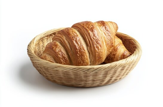 Assorted French Baked Goods in a Basket on White Background, perfect for bakery or food related advertisements