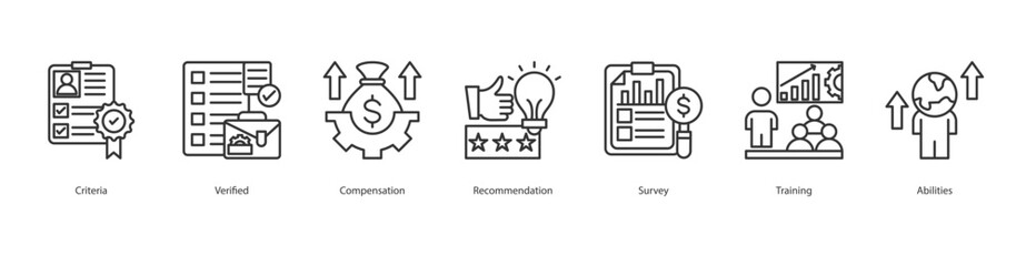 Team Performance Icon Sheet Criteria, Verified, Compensation, Recommendation, Survey, Training, Abilities