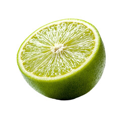 A slice of fresh half lime fruit isolated on transparent background
