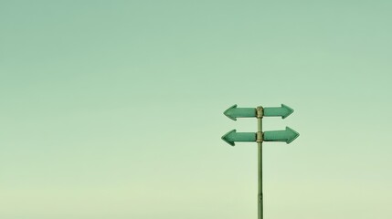 Directional Signpost with Green Background and Cloudless Sky