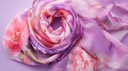 Elegant Floral Print Scarf in Soft Shades of Pink and Lavender