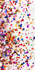 coloured confetti as a white New Year's background. AI generative.