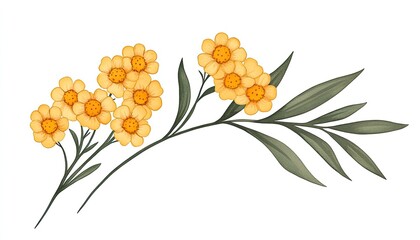 A vibrant illustration of yellow flowers with green leaves on a white background, ideal for decor