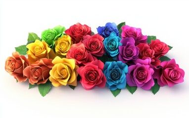 Fototapeta premium bouquet of roses in a rainbow of colors, placed on a white background. Valentines Day and 8 March theme