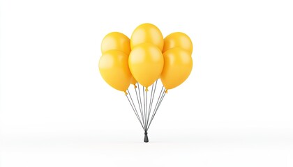 A cluster of vibrant yellow balloons tied together, floating against a clean white background, symbolizing celebration