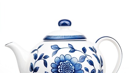 Elegant porcelain teapot with floral design, isolated on white background, ideal for tea service