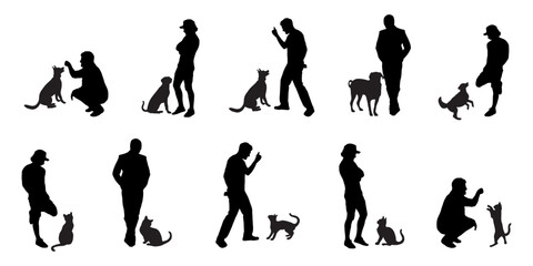 silhouettes of people with pets