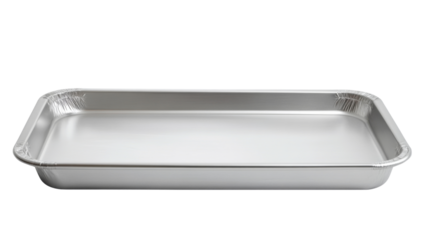 Empty aluminum foil food container tray on transparent background