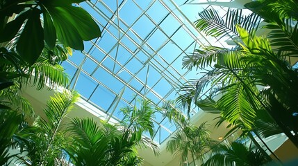 Lush Green Indoor Plants Under Bright Skylight in Modern Space